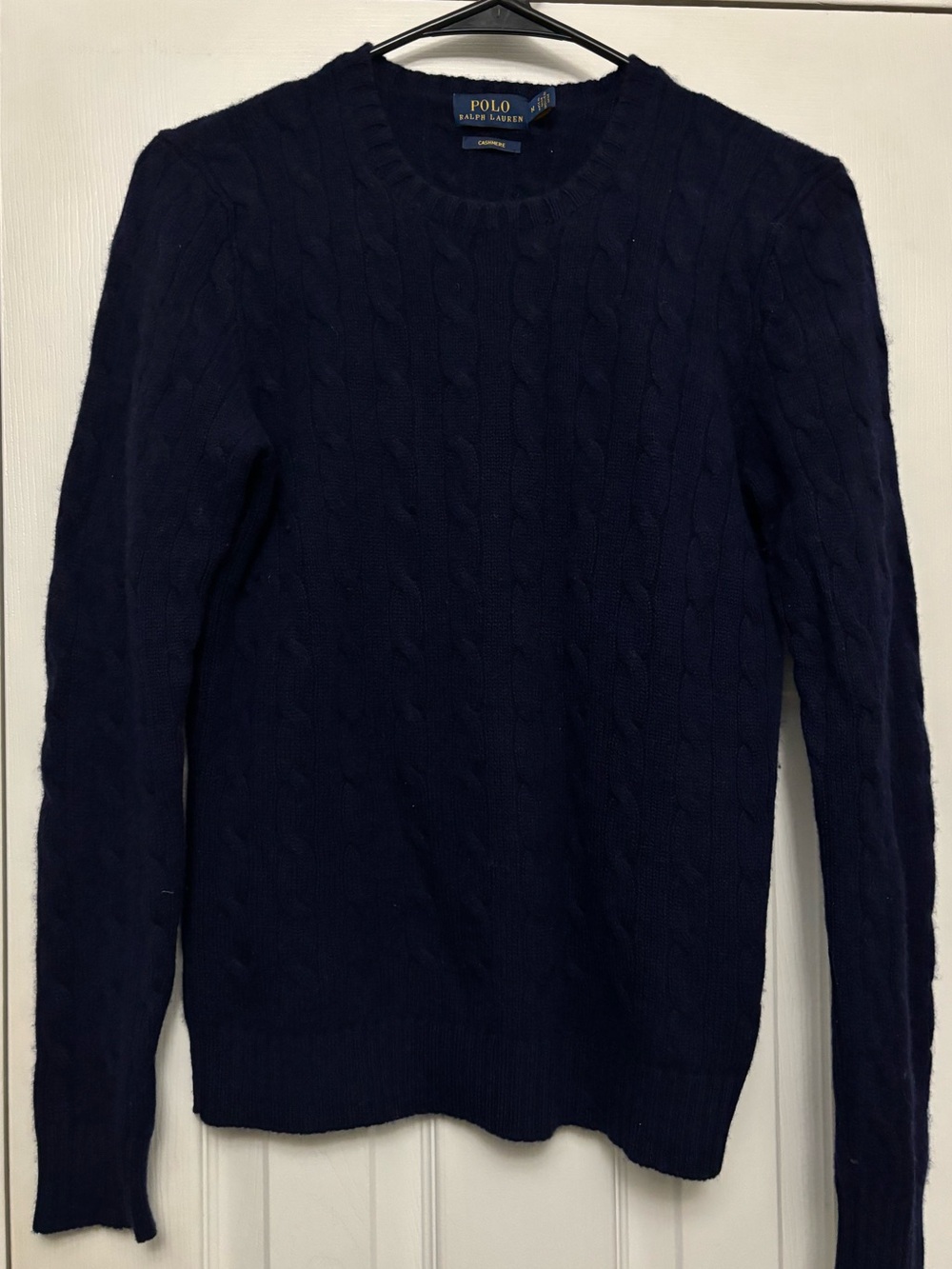 Polo Ralph Lauren Cashmere Cable Knit Sweater Navy Blue Crewneck Pullover M - Picture 3 of 6